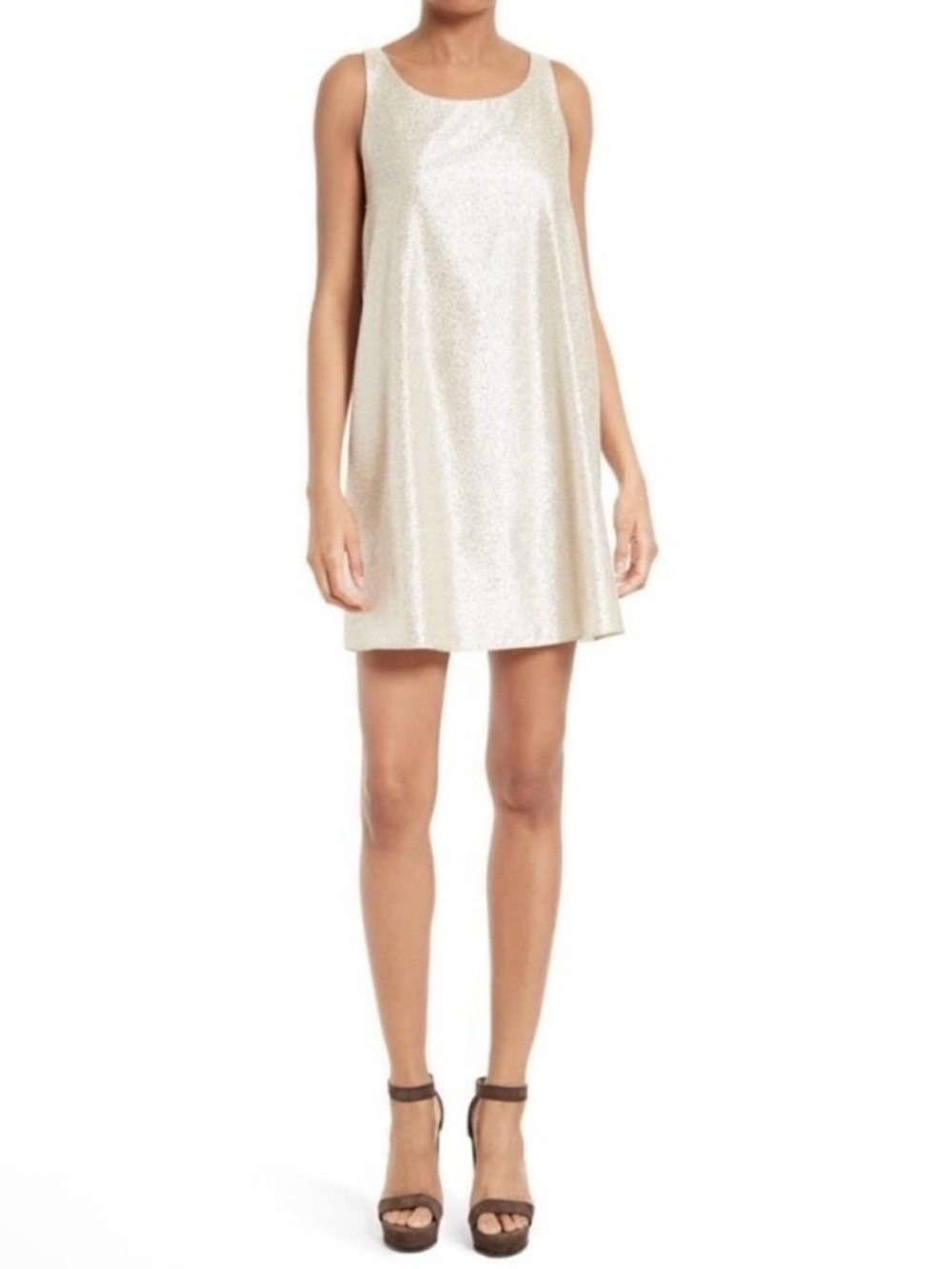ALICE + OLIVIA Estelle Ivory/ Silver Shimmer Racerback Mini Dress - Size Large